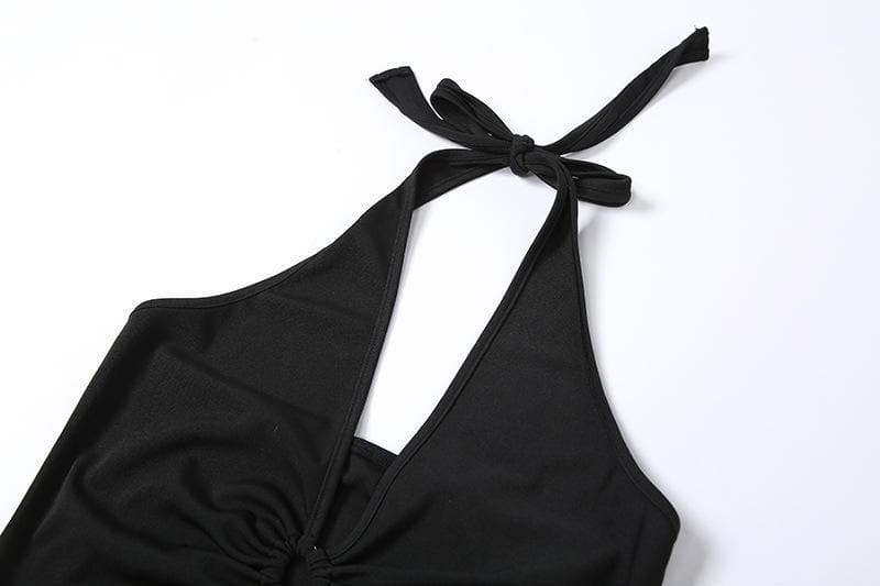V neck hollow out ring slit solid maxi dress - Image 5