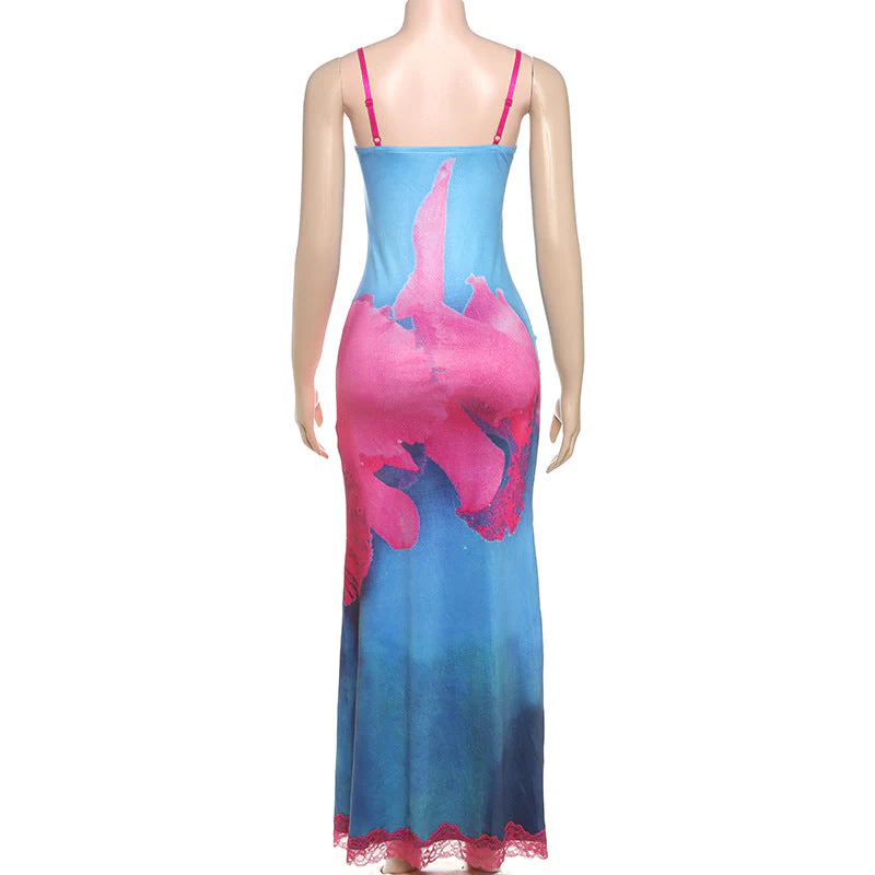 V neck lace hem flower print cami maxi dress - Image 4