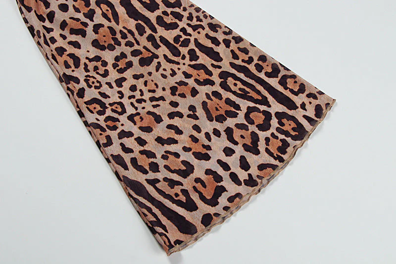 V neck leopard print long sleeve hollow out maxi dress - Image 6