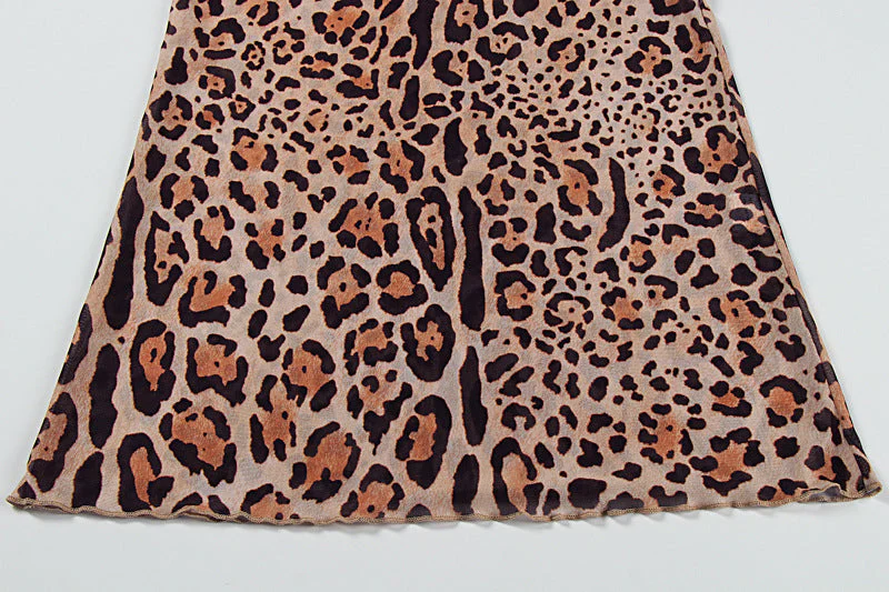 V neck leopard print long sleeve hollow out maxi dress - Image 7