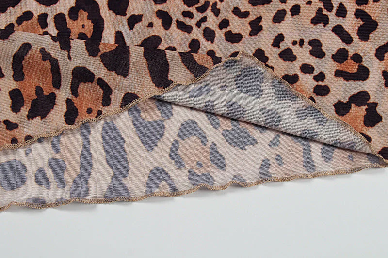V neck leopard print long sleeve hollow out maxi dress - Image 8
