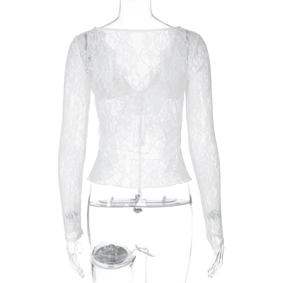 V neck long sleeve lace self tie top - Image 4
