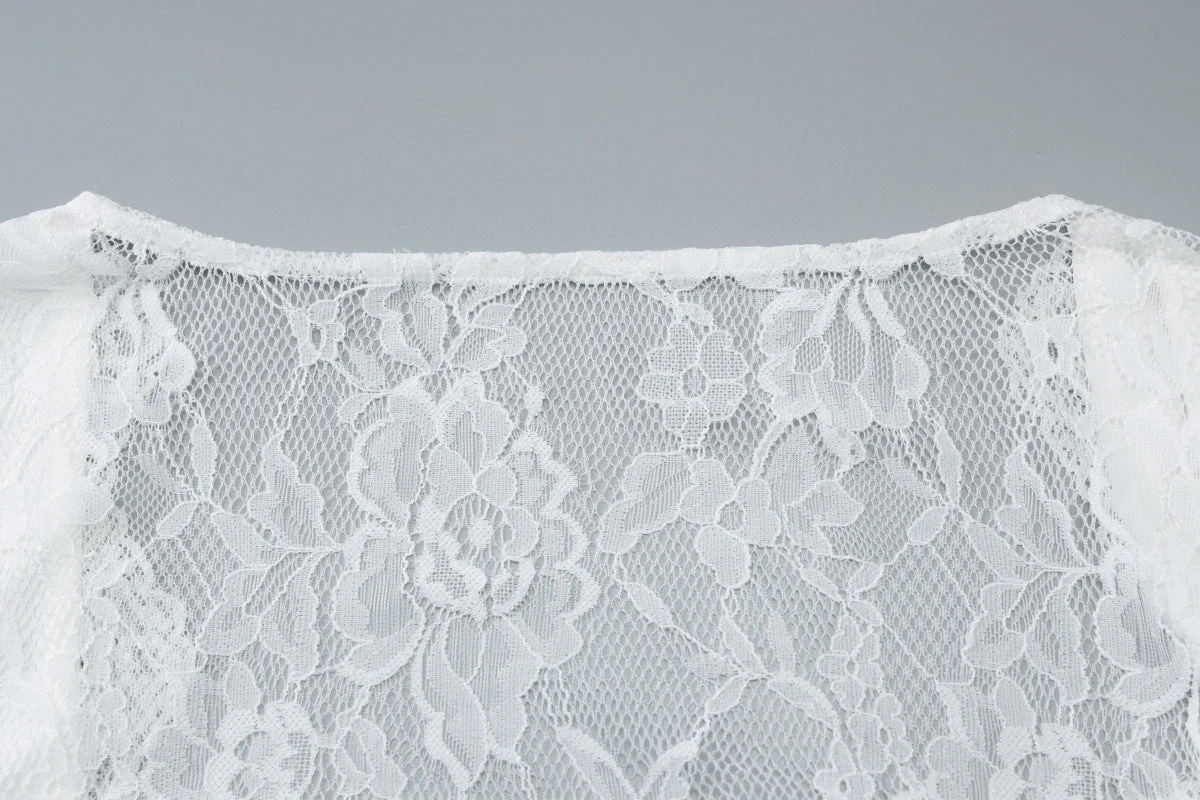 V neck long sleeve lace self tie top - Image 7