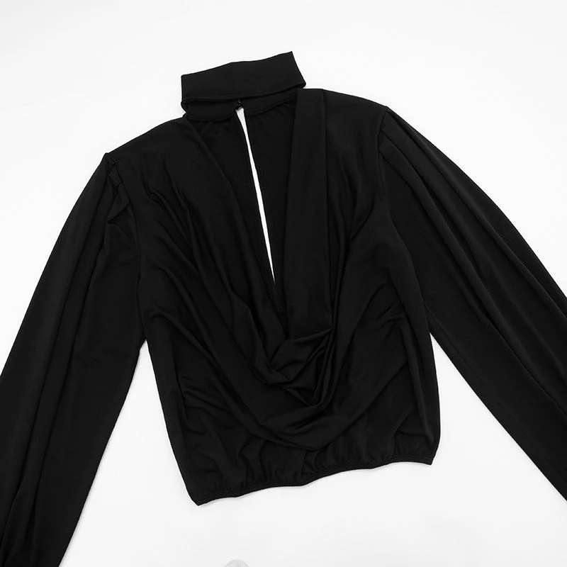 V neck long sleeve ruched mini skirt set - Image 8