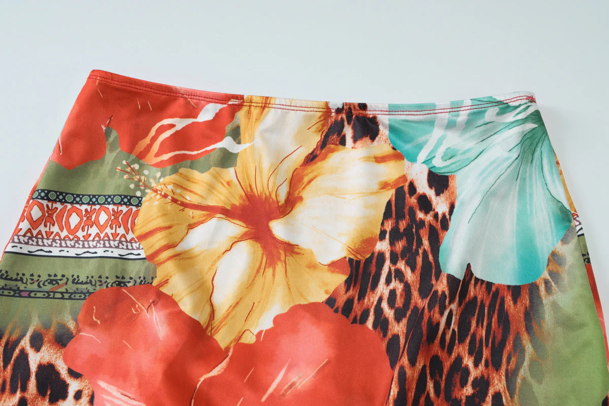 V neck self tie halter flower print maxi skirt set - Image 7