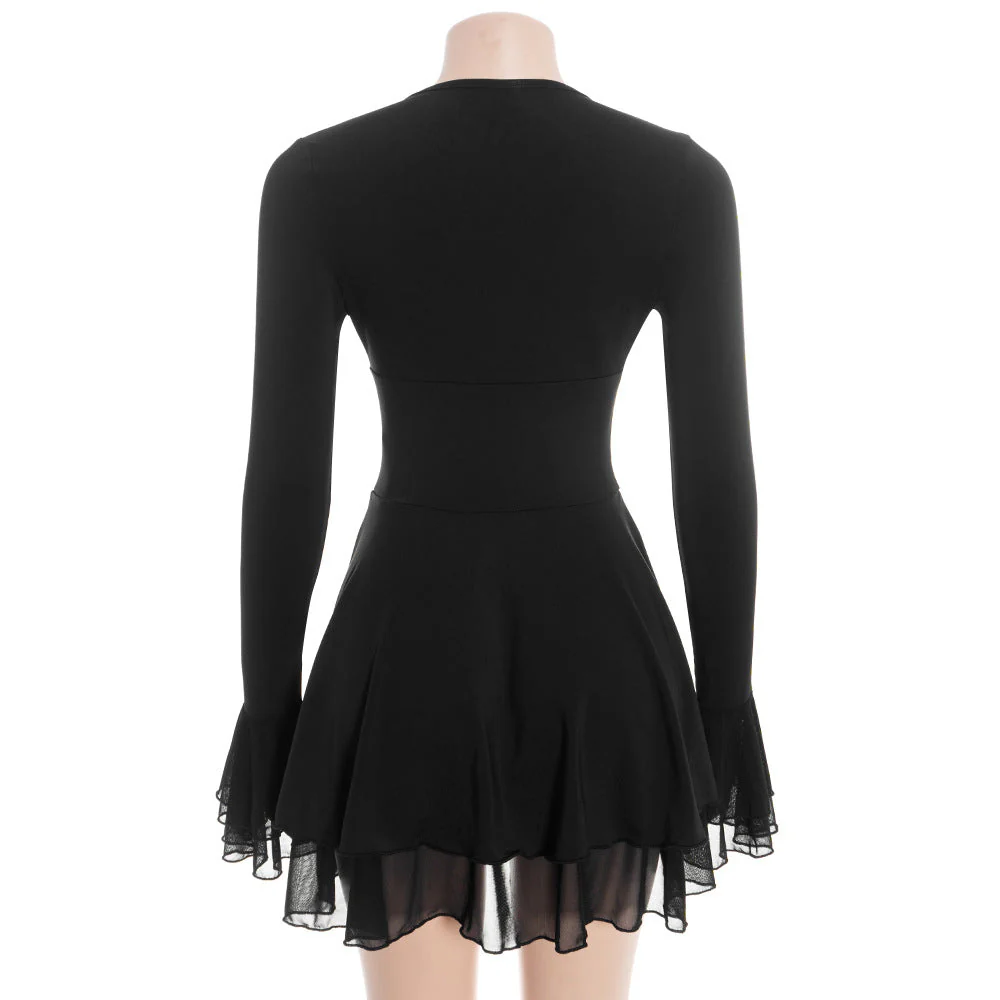 V neck self tie long flared sleeve mini dress - Image 5