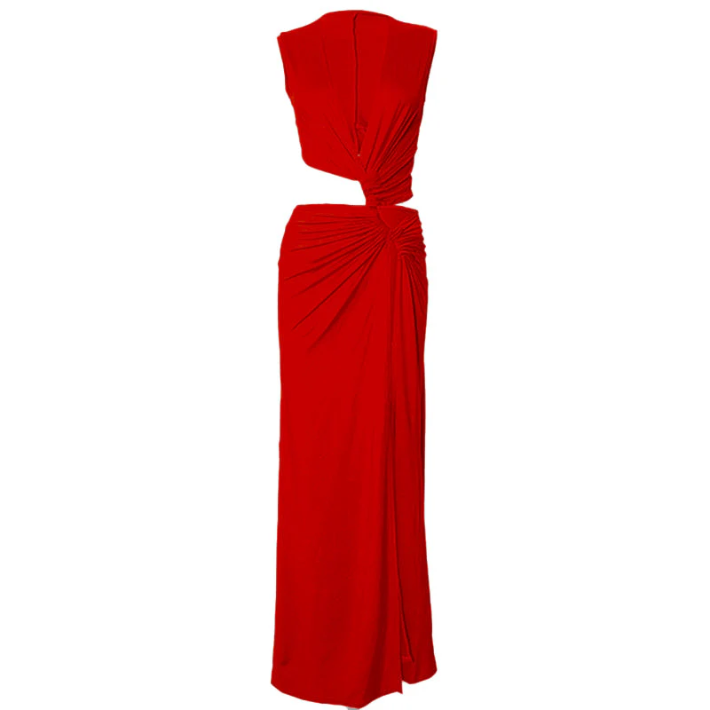 V neck sleeveless high slit ruched maxi dress - Image 5