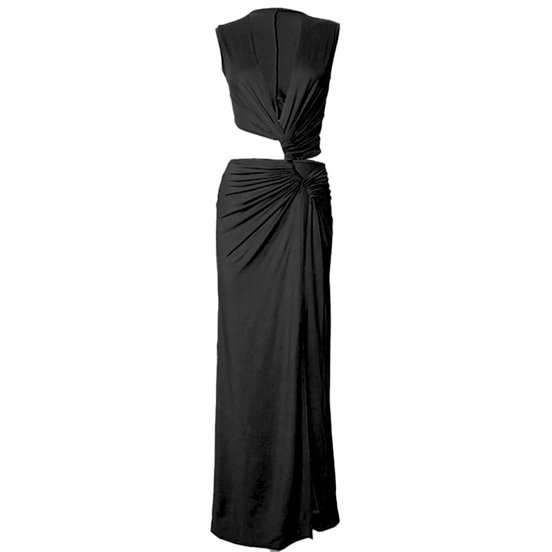 V neck sleeveless high slit ruched maxi dress - Image 6