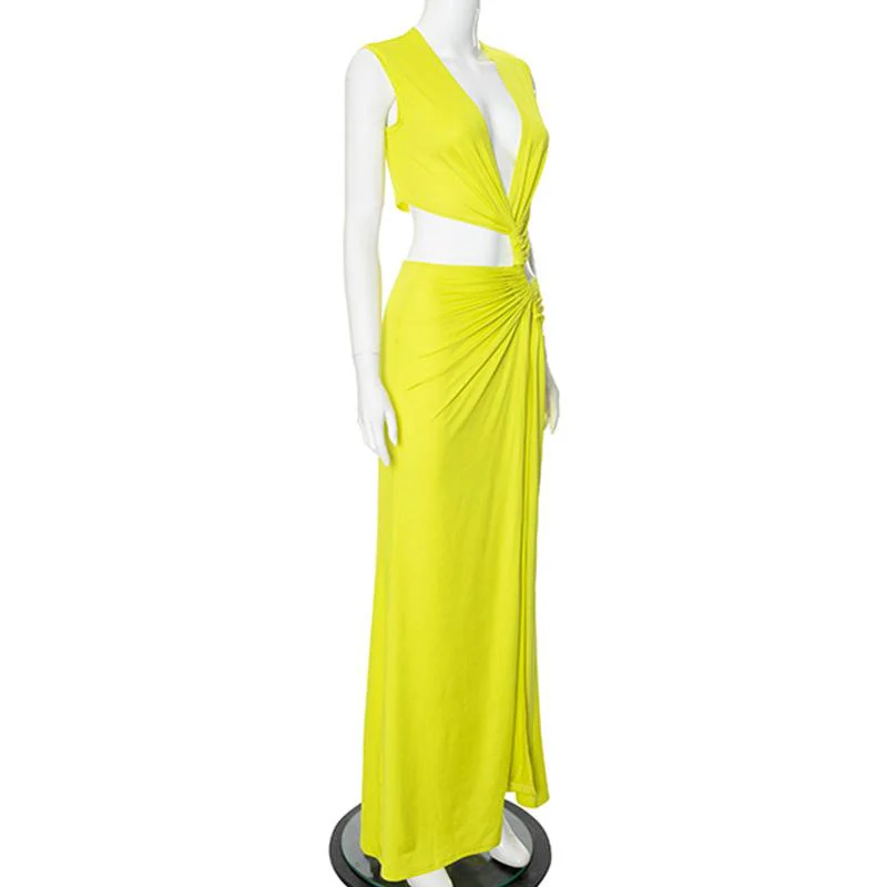 V neck sleeveless high slit ruched maxi dress - Image 8