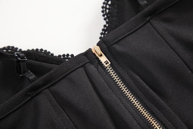 V neck heart neck solid lace up zip-up lace hem cami top y2k 90s Revival Techno Fashion - Image 9