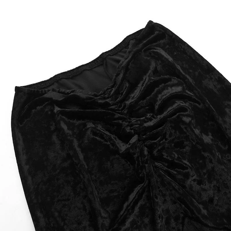 Velvet lace patchwork ruched ruffle maxi skirt - Image 4