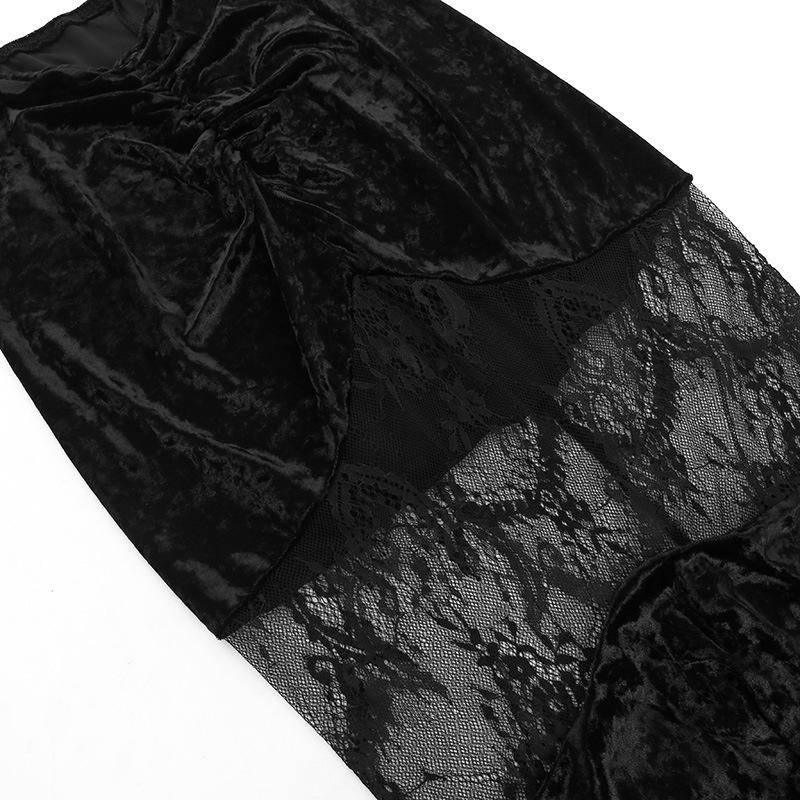 Velvet lace patchwork ruched ruffle maxi skirt - Image 5