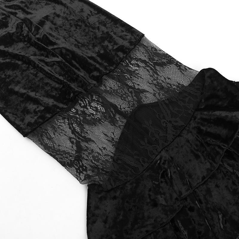 Velvet lace patchwork ruched ruffle maxi skirt - Image 7