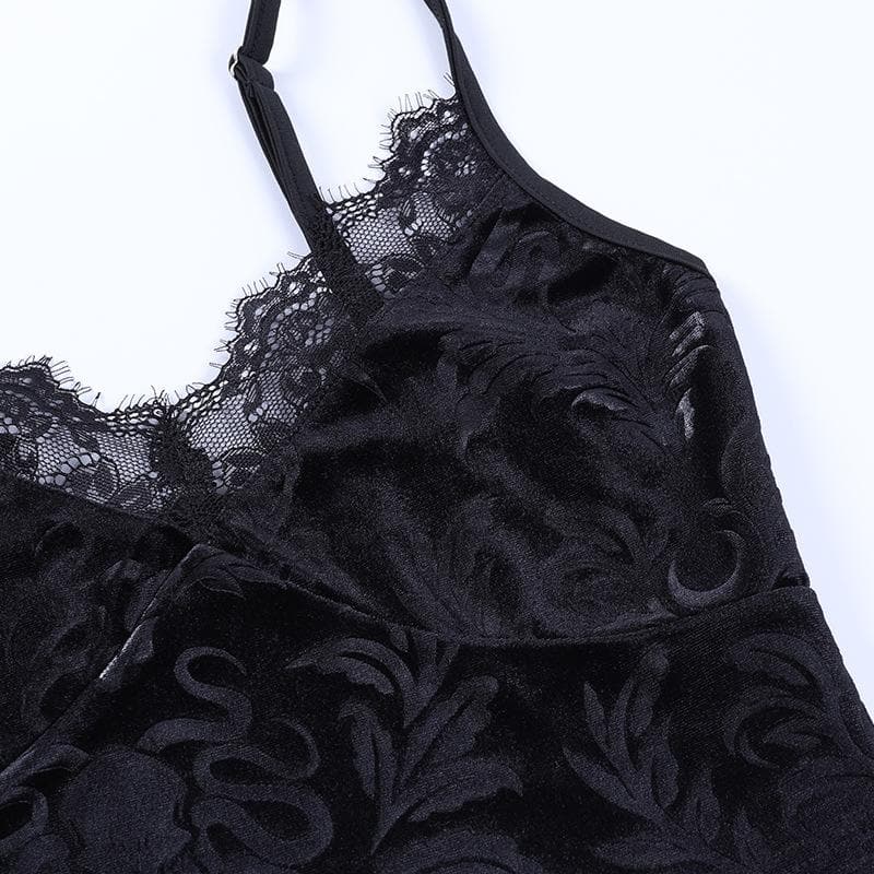 Velvet pattern eyelash lace v neck cami top goth Alternative Darkwave Fashion goth Emo Darkwave Fashion - Image 6