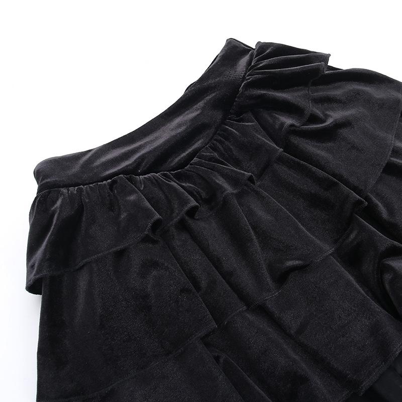Velvet ruched solid lace hem mesh mini skirt - Image 5