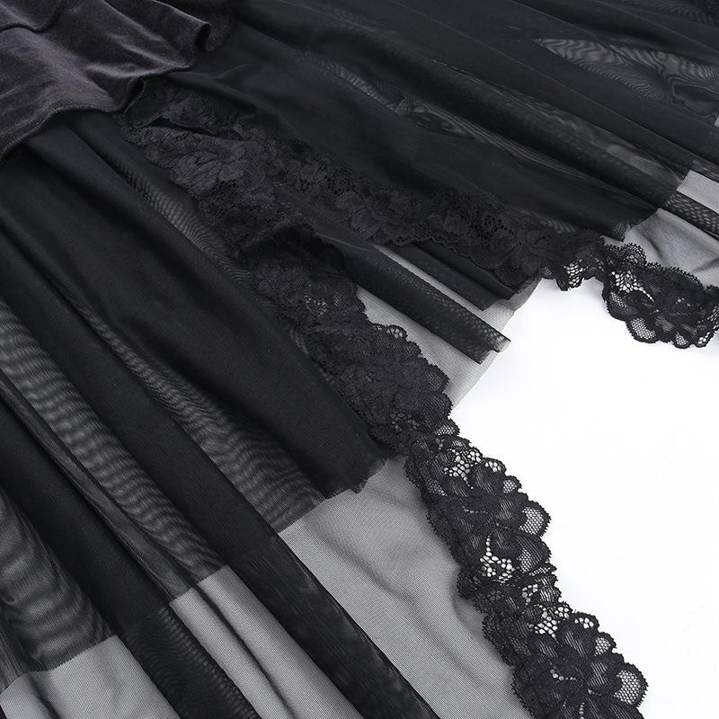 Velvet ruched solid lace hem mesh mini skirt - Image 6