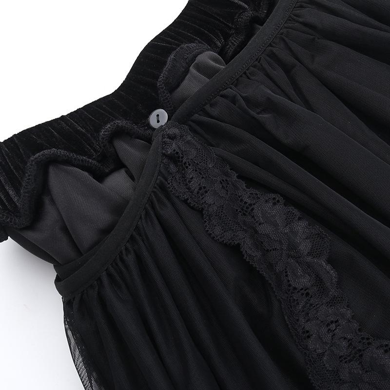Velvet ruched solid lace hem mesh mini skirt - Image 7