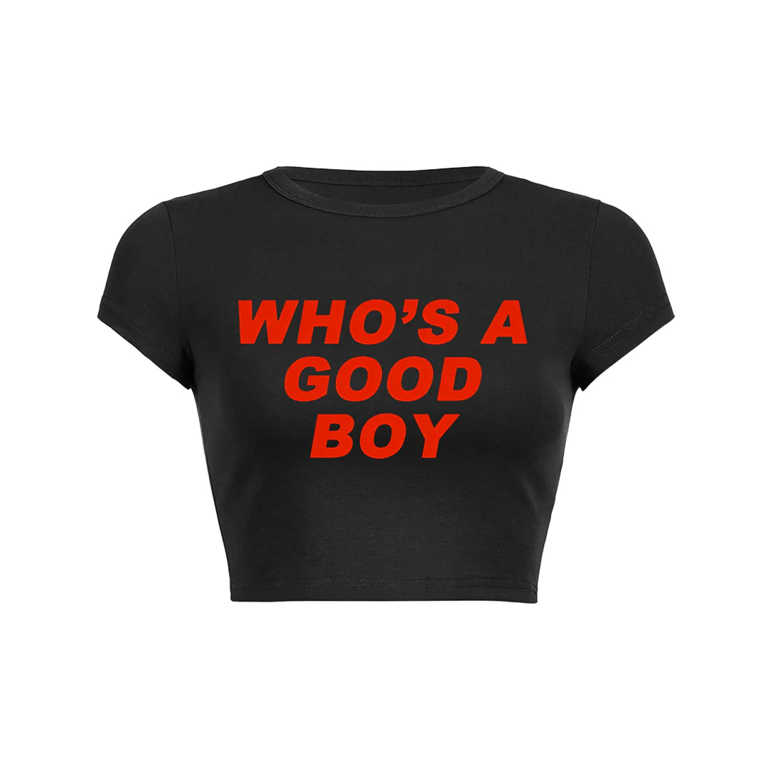 Who's a Good Boy Crop Top Baby Tee - Image 2
