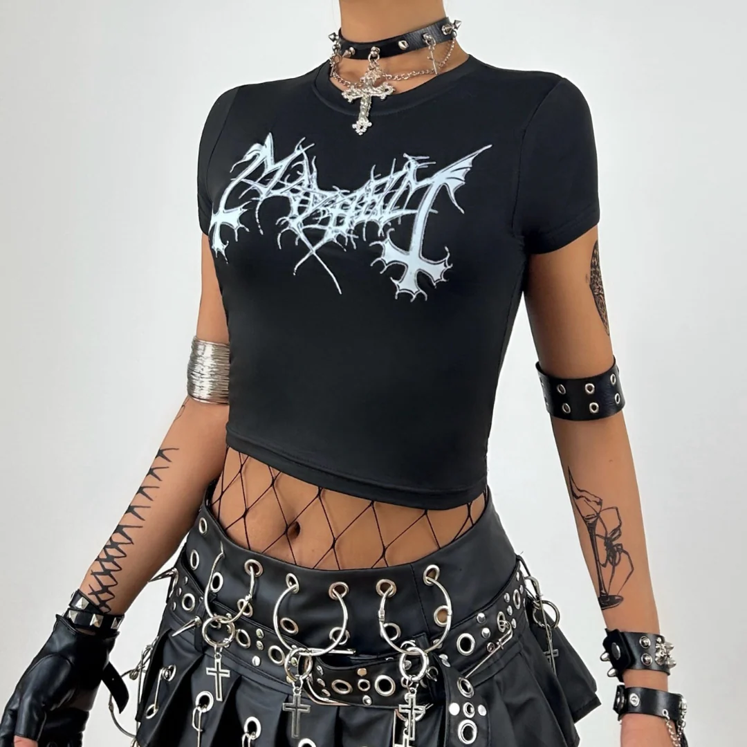 Womens Mayhem Print Ballerina Y2K Baby Tee