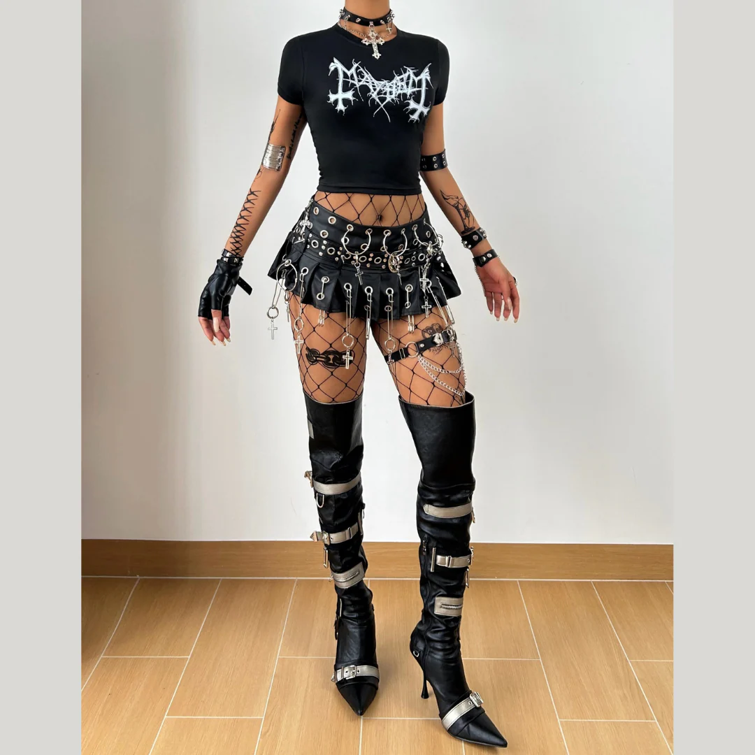 Womens Mayhem Print Ballerina Y2K Baby Tee - Image 2