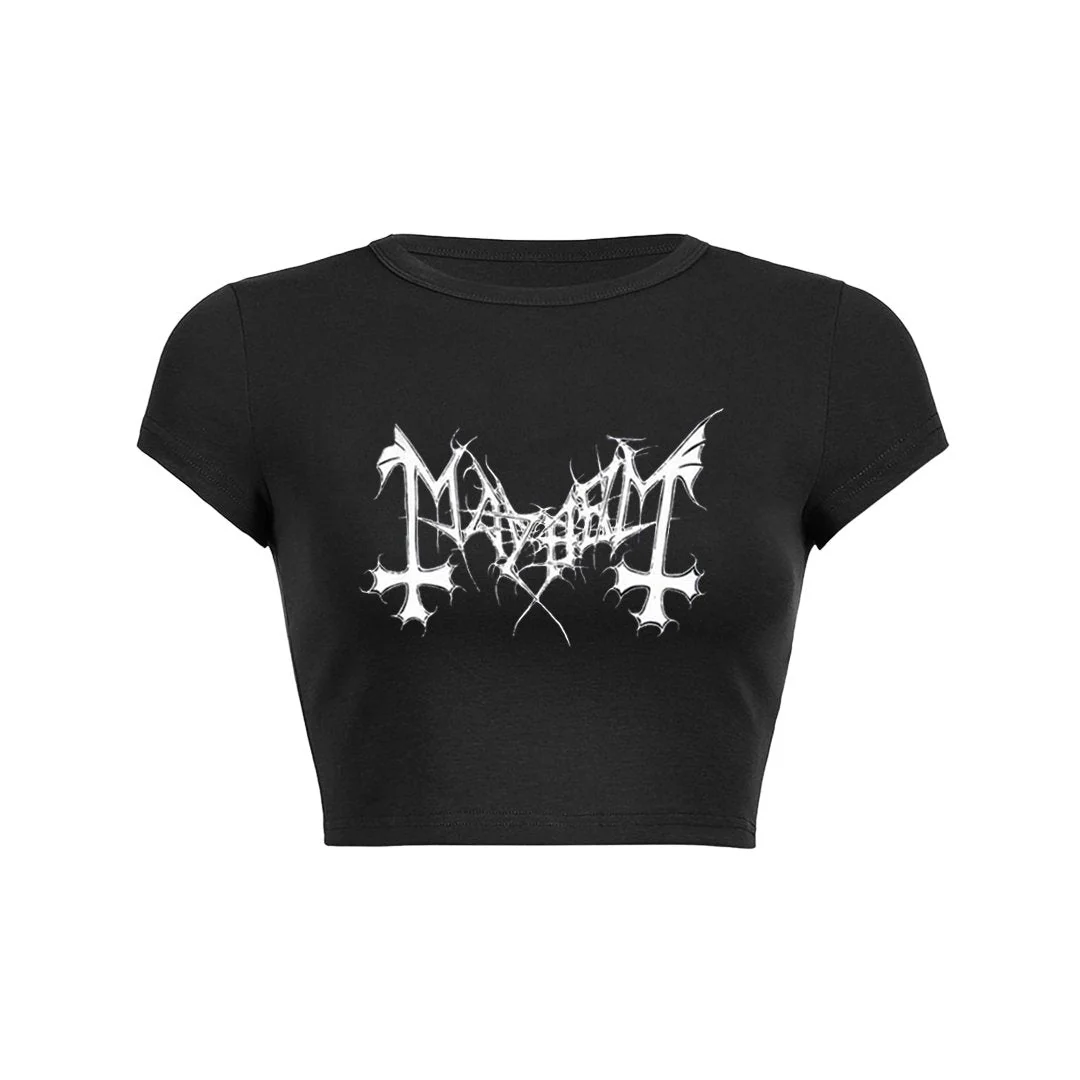 Womens Mayhem Print Ballerina Y2K Baby Tee - Image 3