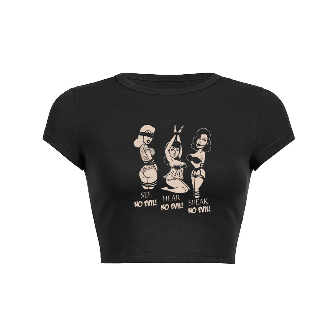 Womens No Evil Racerback Y2K Baby Tee