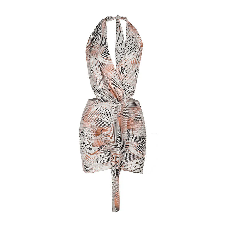 Zebra print halter backless mini dress